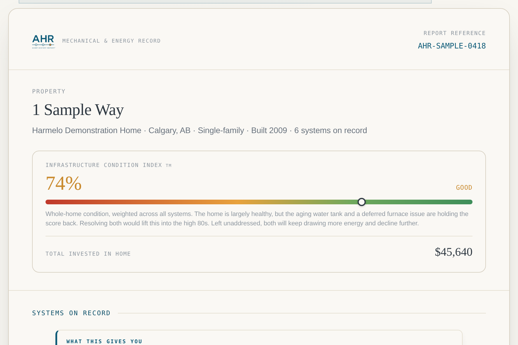 The verified property report a buyer sees, linked from your listing